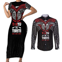 Aotearoa Maori Personalized Couples Matching Short Sleeve Bodycon Dress and Long Sleeve Button Shirt Toitu Te Tiriti Ake! Ake! Ake!