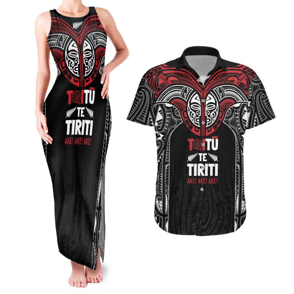 Aotearoa Maori Personalized Couples Matching Tank Maxi Dress and Hawaiian Shirt Toitu Te Tiriti Ake! Ake! Ake!