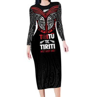 Aotearoa Maori Personalized Family Matching Long Sleeve Bodycon Dress and Hawaiian Shirt Toitu Te Tiriti Ake! Ake! Ake!
