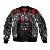 Aotearoa Maori Personalized Sleeve Zip Bomber Jacket Toitu Te Tiriti Ake! Ake! Ake! LT7 Unisex Black - Polynesian Pride