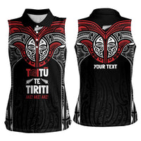 Aotearoa Maori Personalized Women Sleeveless Polo Shirt Toitu Te Tiriti Ake! Ake! Ake!