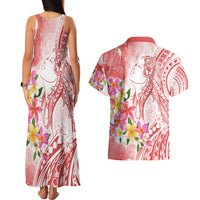 Polynesian Women's Day Wahine Couples Matching Tank Maxi Dress and Hawaiian Shirt Plumeria Marble Glaze - Pink LT7 - Polynesian Pride