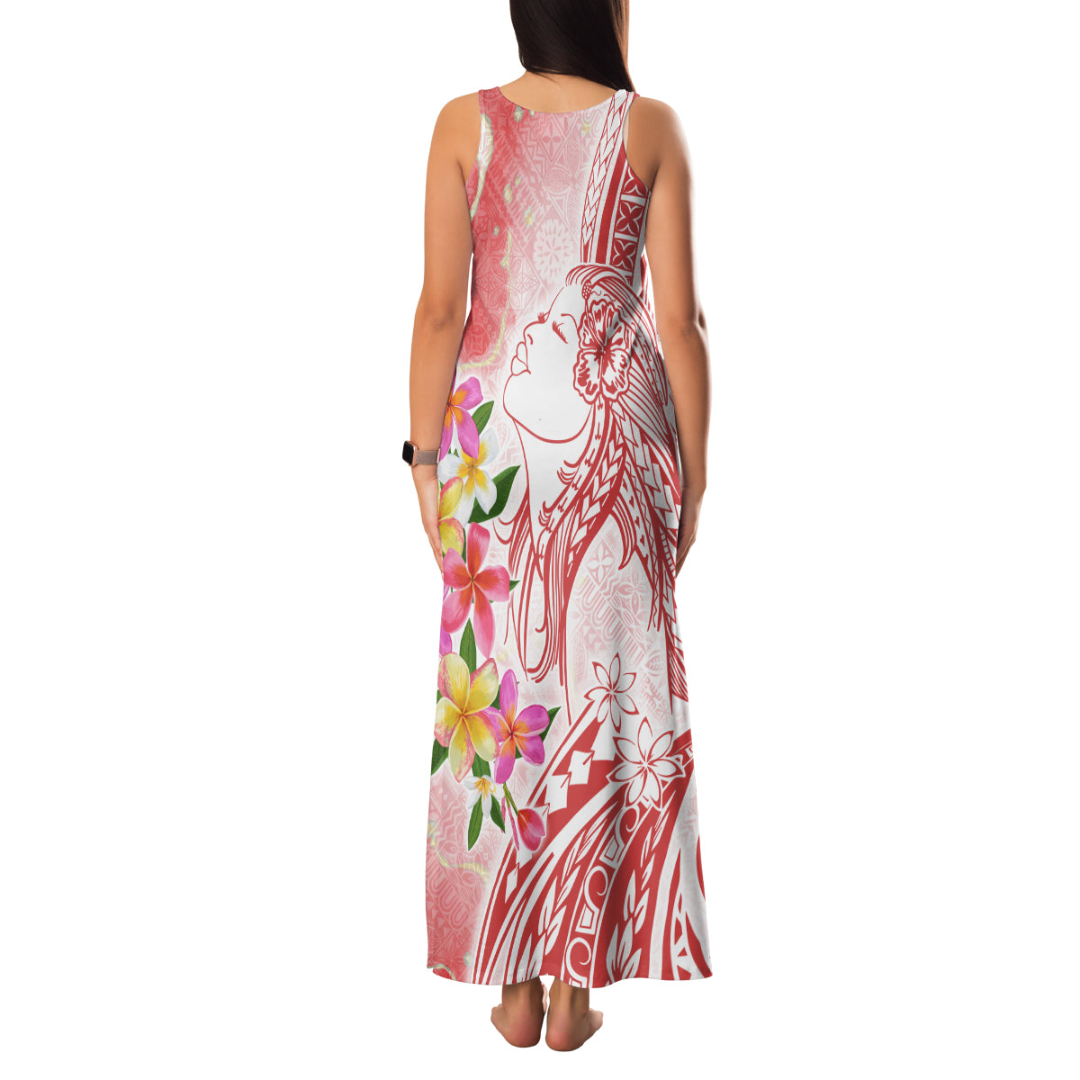 Polynesian Women's Day Wahine Family Matching Tank Maxi Dress and Hawaiian Shirt Plumeria Marble Glaze - Pink LT7 - Polynesian Pride
