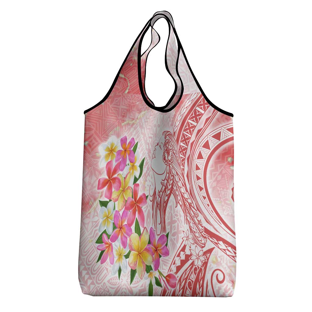 Polynesian Women's Day Wahine Grocery Bag Plumeria Marble Glaze - Pink