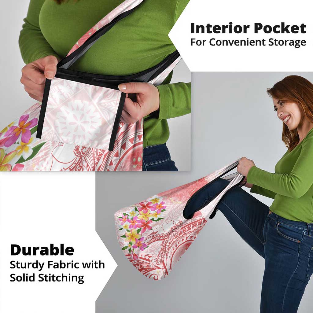 Polynesian Women's Day Wahine Grocery Bag Plumeria Marble Glaze - Pink