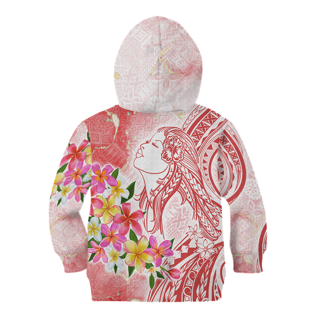 Polynesian Women's Day Wahine Kid Hoodie Plumeria Marble Glaze - Pink LT7 - Polynesian Pride