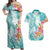 Polynesian Women's Day Wahine Couples Matching Off Shoulder Maxi Dress and Hawaiian Shirt Plumeria Marble Glaze - Teal LT7 Teal - Polynesian Pride