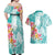 Polynesian Women's Day Wahine Couples Matching Off Shoulder Maxi Dress and Hawaiian Shirt Plumeria Marble Glaze - Teal LT7 - Polynesian Pride