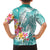 Polynesian Women's Day Wahine Family Matching Puletasi and Hawaiian Shirt Plumeria Marble Glaze - Teal LT7 - Polynesian Pride