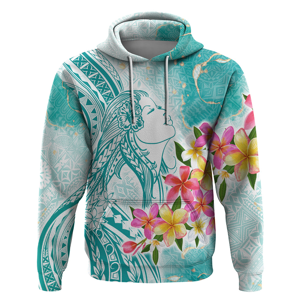 Polynesian Women's Day Wahine Hoodie Plumeria Marble Glaze - Teal LT7 Pullover Hoodie Teal - Polynesian Pride