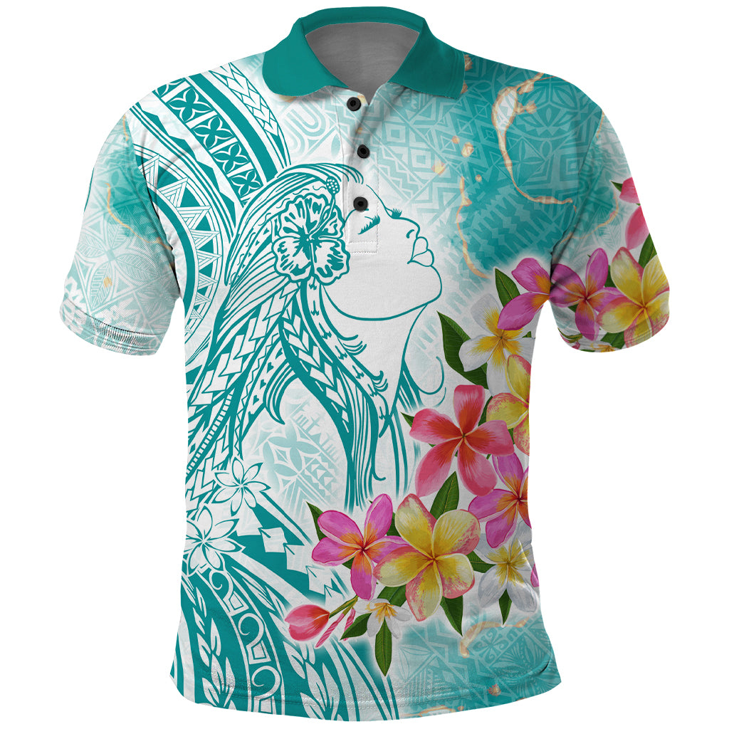 Polynesian Women's Day Wahine Polo Shirt Plumeria Marble Glaze - Teal LT7 Teal - Polynesian Pride