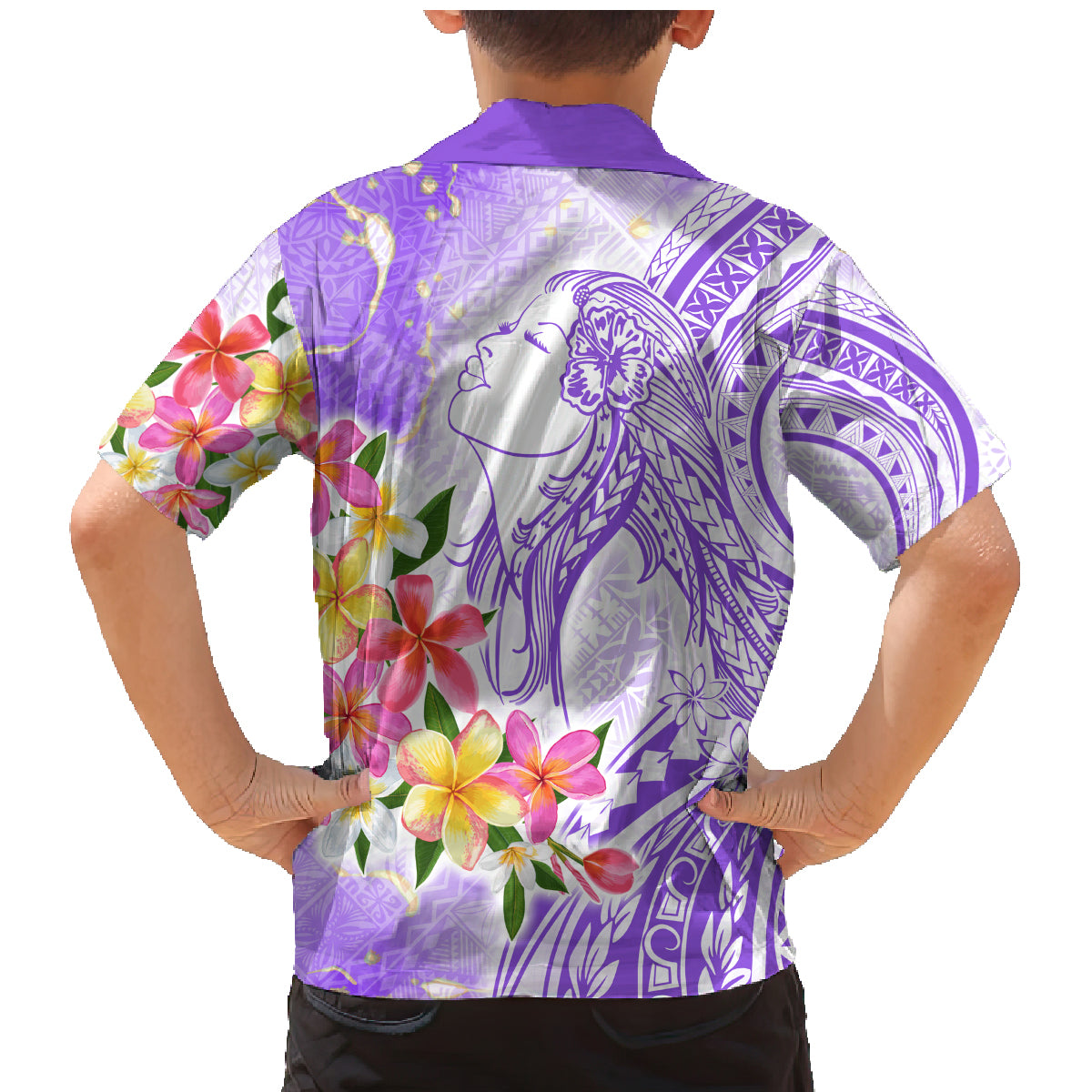 Polynesian Women's Day Wahine Family Matching Mermaid Dress and Hawaiian Shirt Plumeria Marble Glaze - Purple LT7 - Polynesian Pride