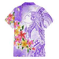 Polynesian Women's Day Wahine Family Matching Puletasi and Hawaiian Shirt Plumeria Marble Glaze - Purple LT7 - Polynesian Pride