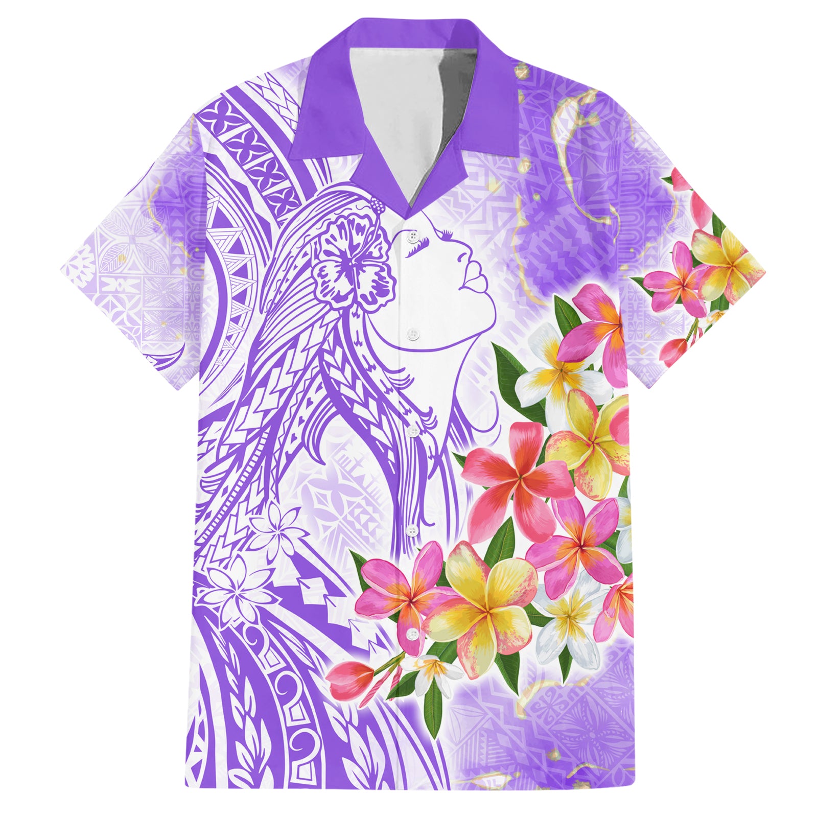 Polynesian Women's Day Wahine Hawaiian Shirt Plumeria Marble Glaze - Purple LT7 Purple - Polynesian Pride