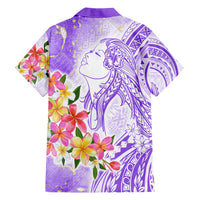 Polynesian Women's Day Wahine Hawaiian Shirt Plumeria Marble Glaze - Purple LT7 - Polynesian Pride