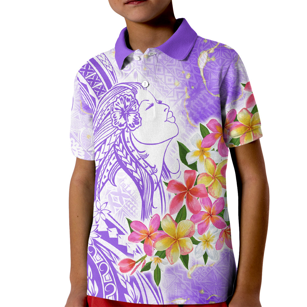 Polynesian Women's Day Wahine Kid Polo Shirt Plumeria Marble Glaze - Purple LT7 Kid Purple - Polynesian Pride