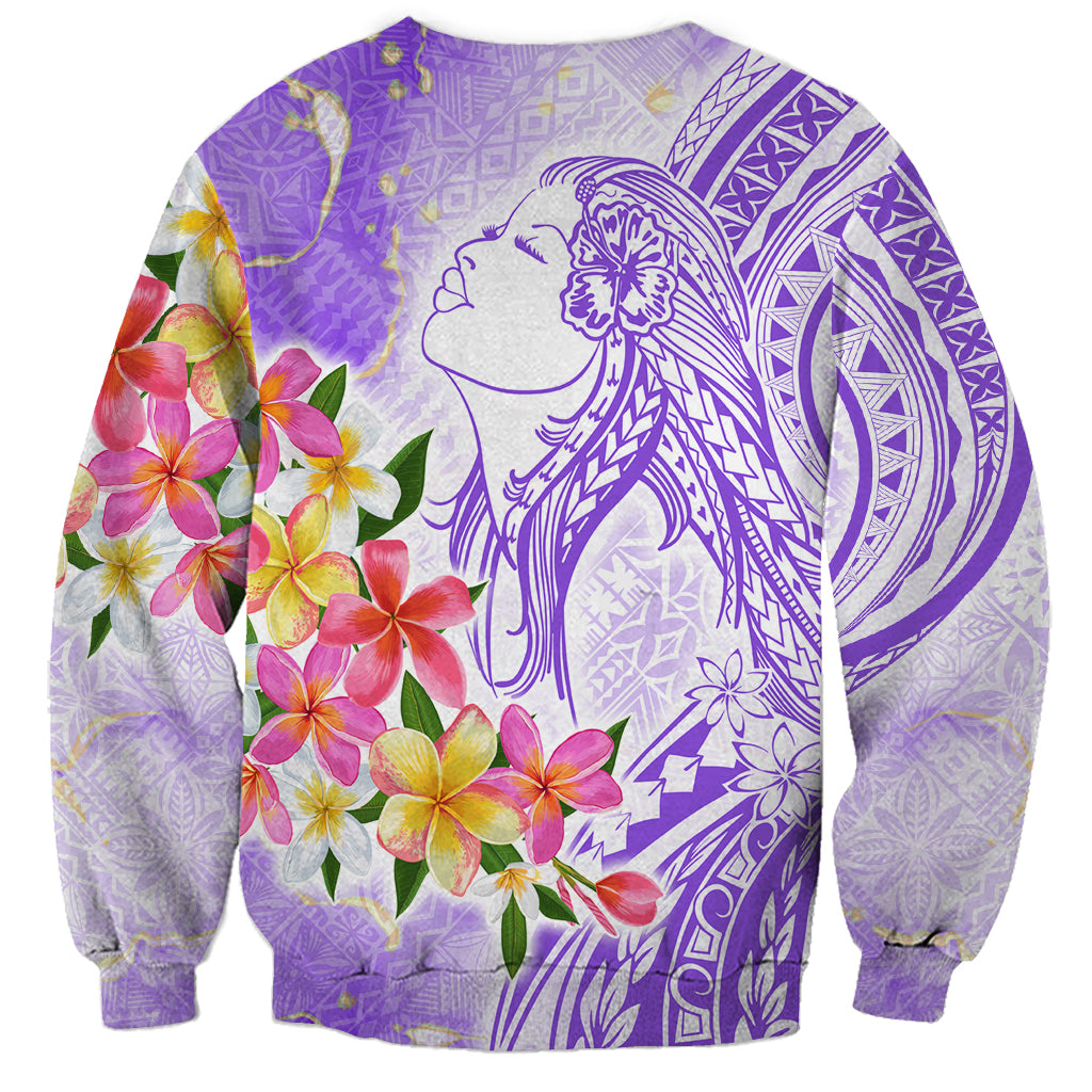 Polynesian Women's Day Wahine Sweatshirt Plumeria Marble Glaze - Purple LT7 - Polynesian Pride