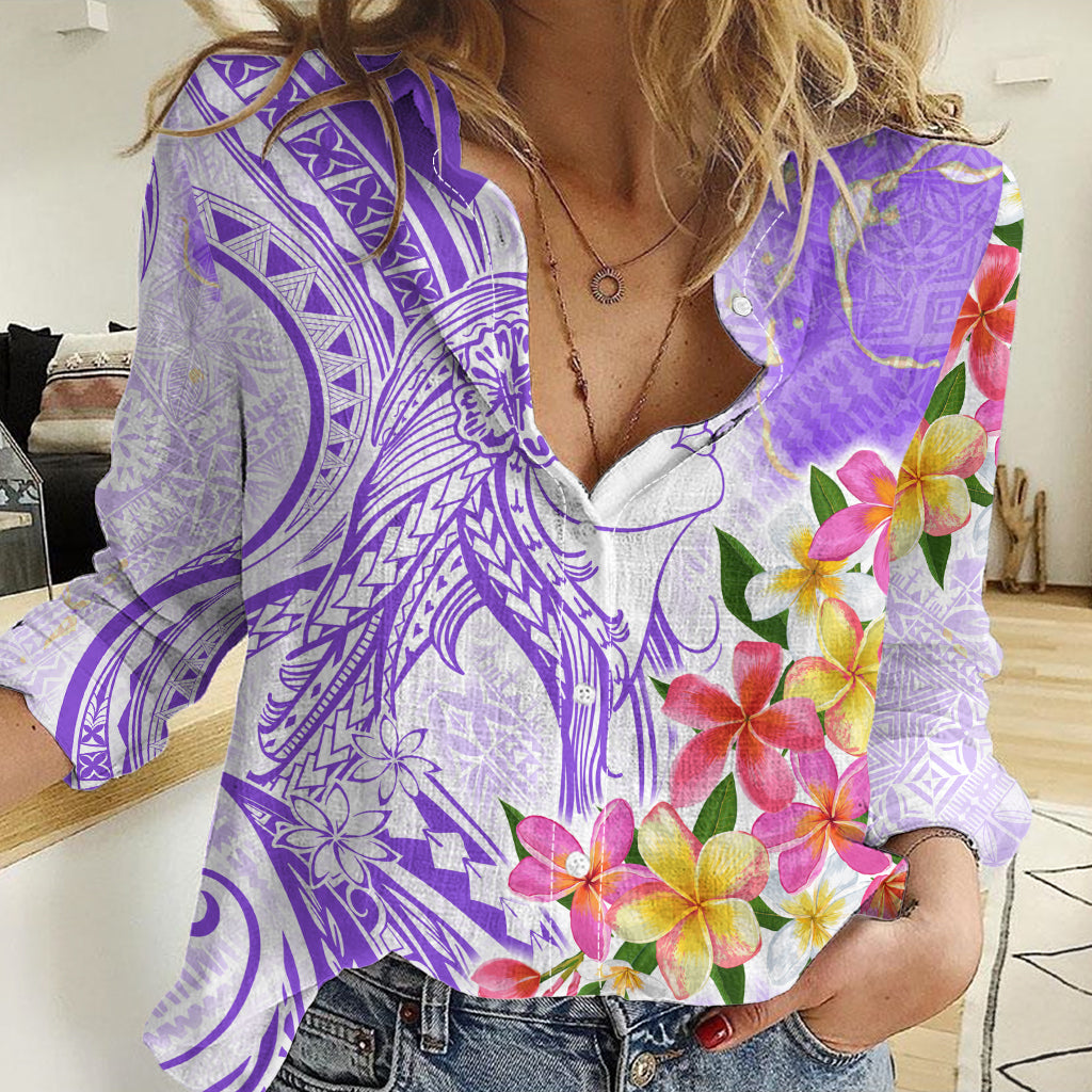 Polynesian Women's Day Wahine Women Casual Shirt Plumeria Marble Glaze - Purple LT7 Female Purple - Polynesian Pride