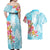 Polynesian Women's Day Wahine Couples Matching Off Shoulder Maxi Dress and Hawaiian Shirt Plumeria Marble Glaze - Turquoise LT7 - Polynesian Pride