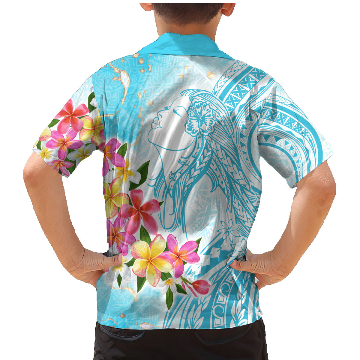 Polynesian Women's Day Wahine Family Matching Mermaid Dress and Hawaiian Shirt Plumeria Marble Glaze - Turquoise LT7 - Polynesian Pride
