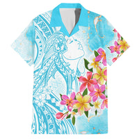 Polynesian Women's Day Wahine Family Matching Off Shoulder Long Sleeve Dress and Hawaiian Shirt Plumeria Marble Glaze - Turquoise LT7 Dad's Shirt - Short Sleeve Turquoise - Polynesian Pride