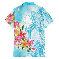 Polynesian Women's Day Wahine Hawaiian Shirt Plumeria Marble Glaze - Turquoise LT7 - Polynesian Pride