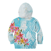 Polynesian Women's Day Wahine Kid Hoodie Plumeria Marble Glaze - Turquoise LT7 - Polynesian Pride