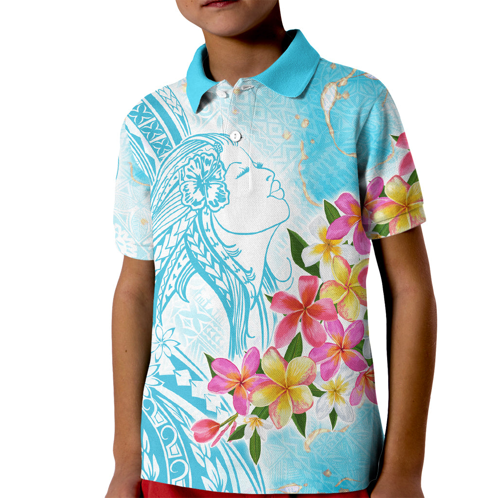 Polynesian Women's Day Wahine Kid Polo Shirt Plumeria Marble Glaze - Turquoise LT7 Kid Turquoise - Polynesian Pride