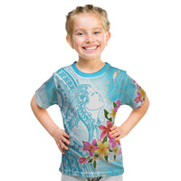 Polynesian Women's Day Wahine Kid T Shirt Plumeria Marble Glaze - Turquoise LT7 Turquoise - Polynesian Pride