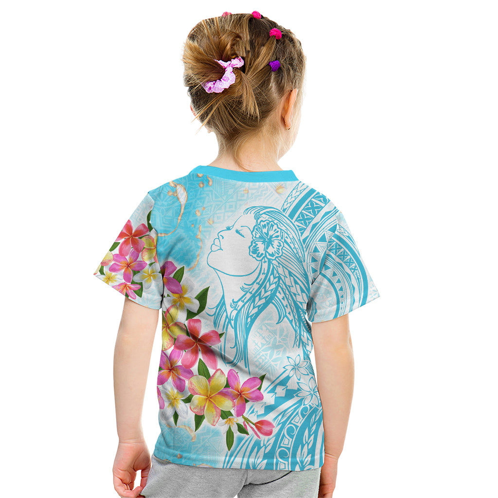 Polynesian Women's Day Wahine Kid T Shirt Plumeria Marble Glaze - Turquoise LT7 - Polynesian Pride
