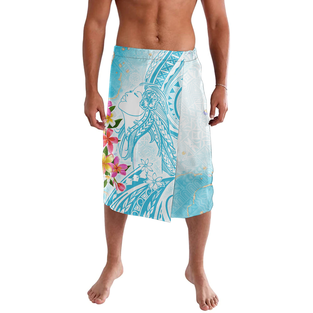 Polynesian Women's Day Wahine Lavalava Plumeria Marble Glaze - Turquoise LT7 Turquoise - Polynesian Pride