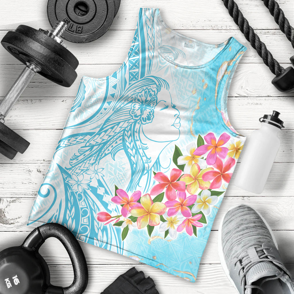 Polynesian Women's Day Wahine Men Tank Top Plumeria Marble Glaze - Turquoise LT7 - Polynesian Pride
