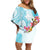 Polynesian Women's Day Wahine Off Shoulder Short Dress Plumeria Marble Glaze - Turquoise LT7 Women Turquoise - Polynesian Pride