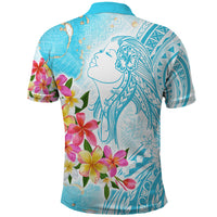Polynesian Women's Day Wahine Polo Shirt Plumeria Marble Glaze - Turquoise LT7 - Polynesian Pride