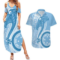 Micronesia FSM Couples Matching Summer Maxi Dress and Hawaiian Shirt Shark and Manta Classic Style
