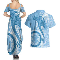 Micronesia FSM Couples Matching Summer Maxi Dress and Hawaiian Shirt Shark and Manta Classic Style
