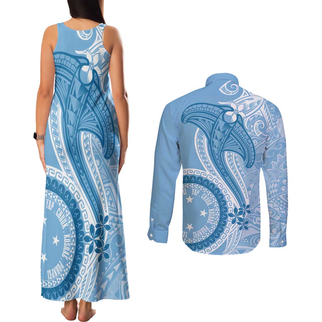 Micronesia FSM Couples Matching Tank Maxi Dress and Long Sleeve Button Shirt Shark and Manta Classic Style
