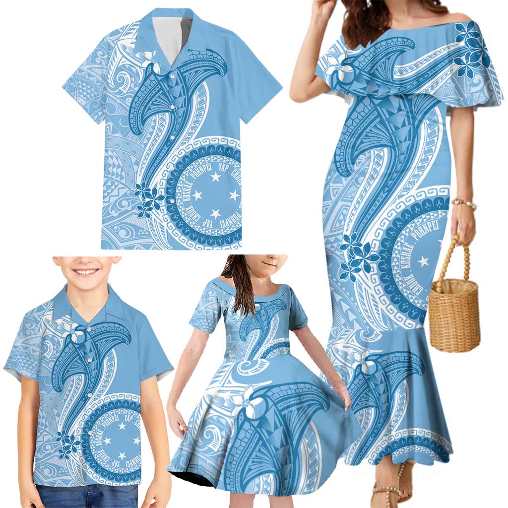 Micronesia FSM Family Matching Mermaid Dress and Hawaiian Shirt Shark and Manta Classic Style