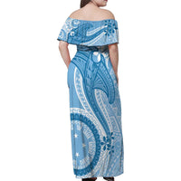 Micronesia FSM Family Matching Off Shoulder Maxi Dress and Hawaiian Shirt Shark and Manta Classic Style