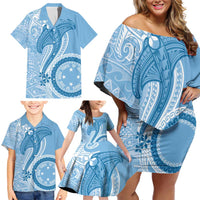 Micronesia FSM Family Matching Off Shoulder Short Dress and Hawaiian Shirt Shark and Manta Classic Style