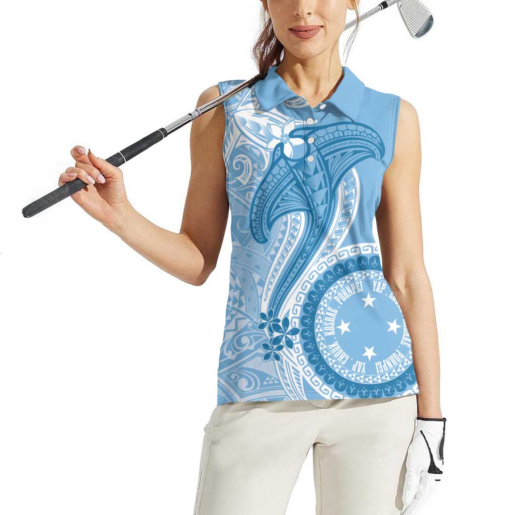 Micronesia FSM Women Sleeveless Polo Shirt Shark and Manta Classic Style