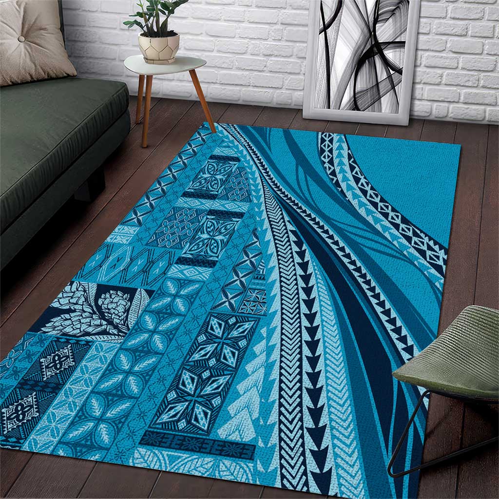 Pasifika Women's Day - Samoa Siapo Malu Tattoo Inspired Area Rug Turquoise