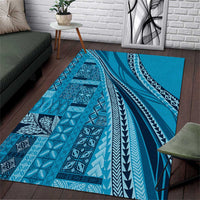 Pasifika Women's Day - Samoa Siapo Malu Tattoo Inspired Area Rug Turquoise
