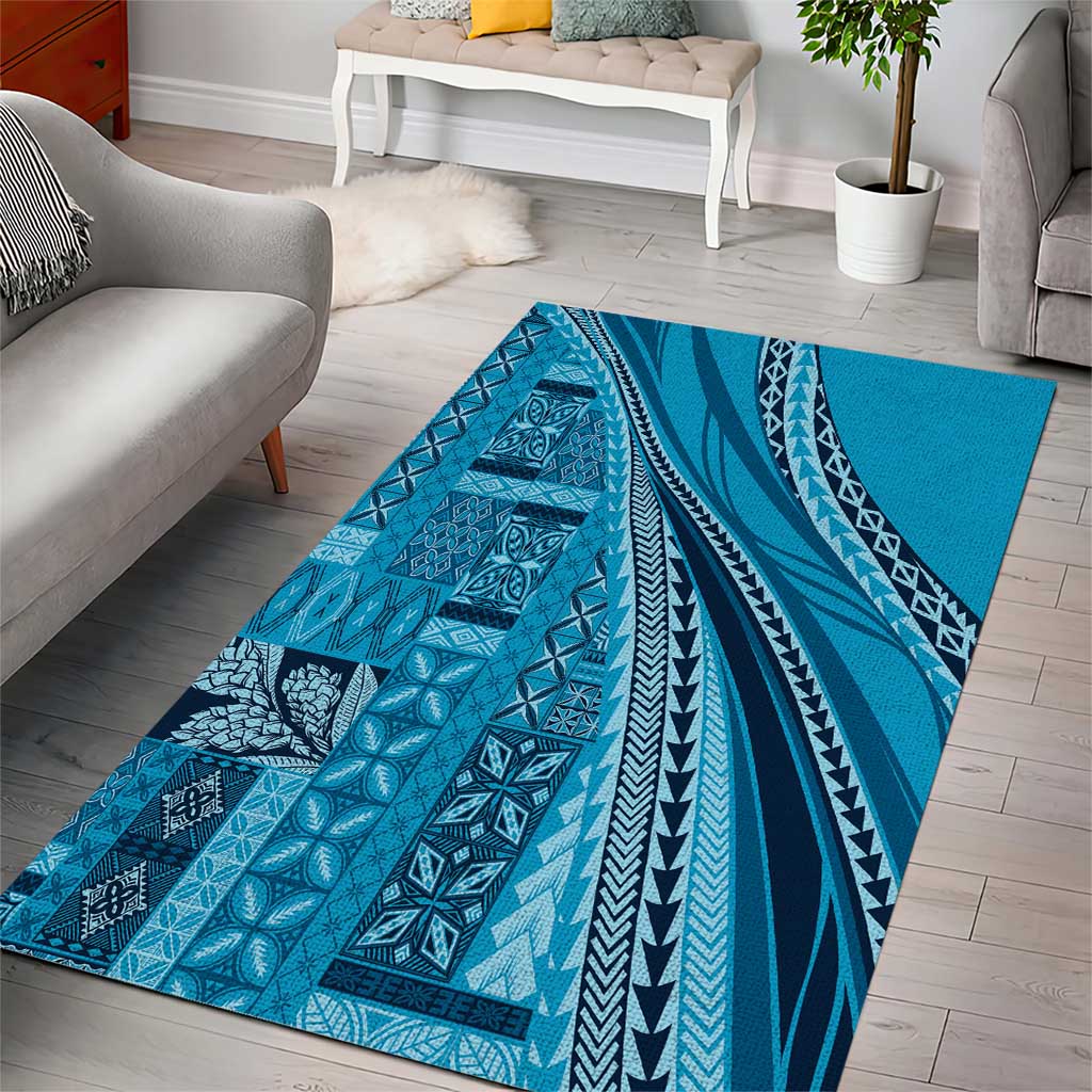 Pasifika Women's Day - Samoa Siapo Malu Tattoo Inspired Area Rug Turquoise