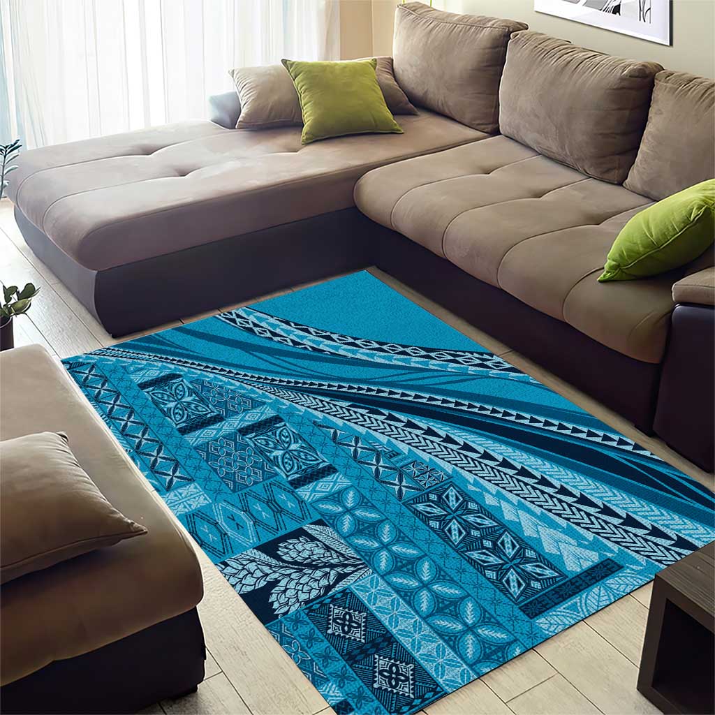 Pasifika Women's Day - Samoa Siapo Malu Tattoo Inspired Area Rug Turquoise