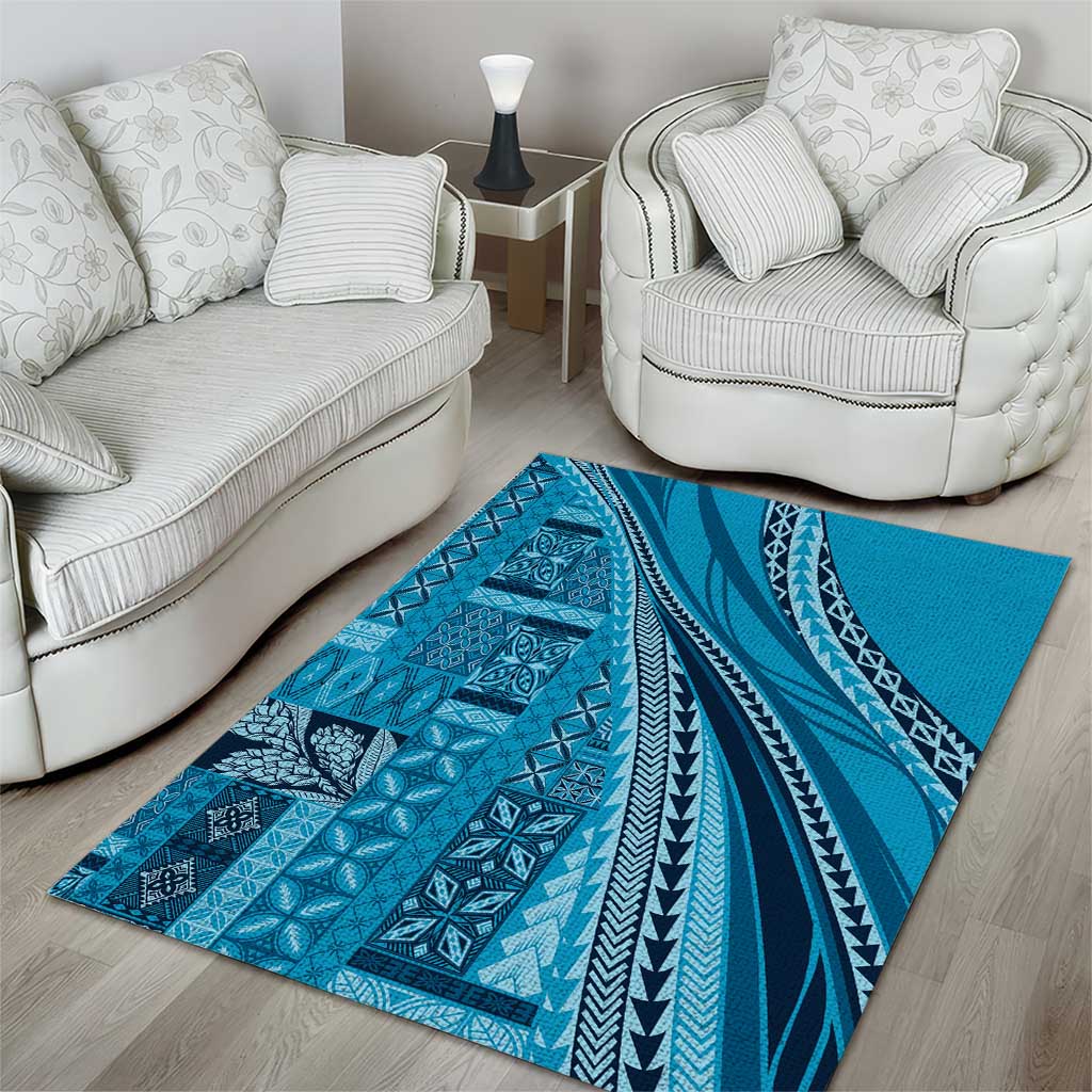 Pasifika Women's Day - Samoa Siapo Malu Tattoo Inspired Area Rug Turquoise