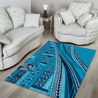Pasifika Women's Day - Samoa Siapo Malu Tattoo Inspired Area Rug Turquoise