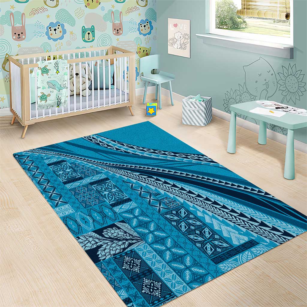 Pasifika Women's Day - Samoa Siapo Malu Tattoo Inspired Area Rug Turquoise