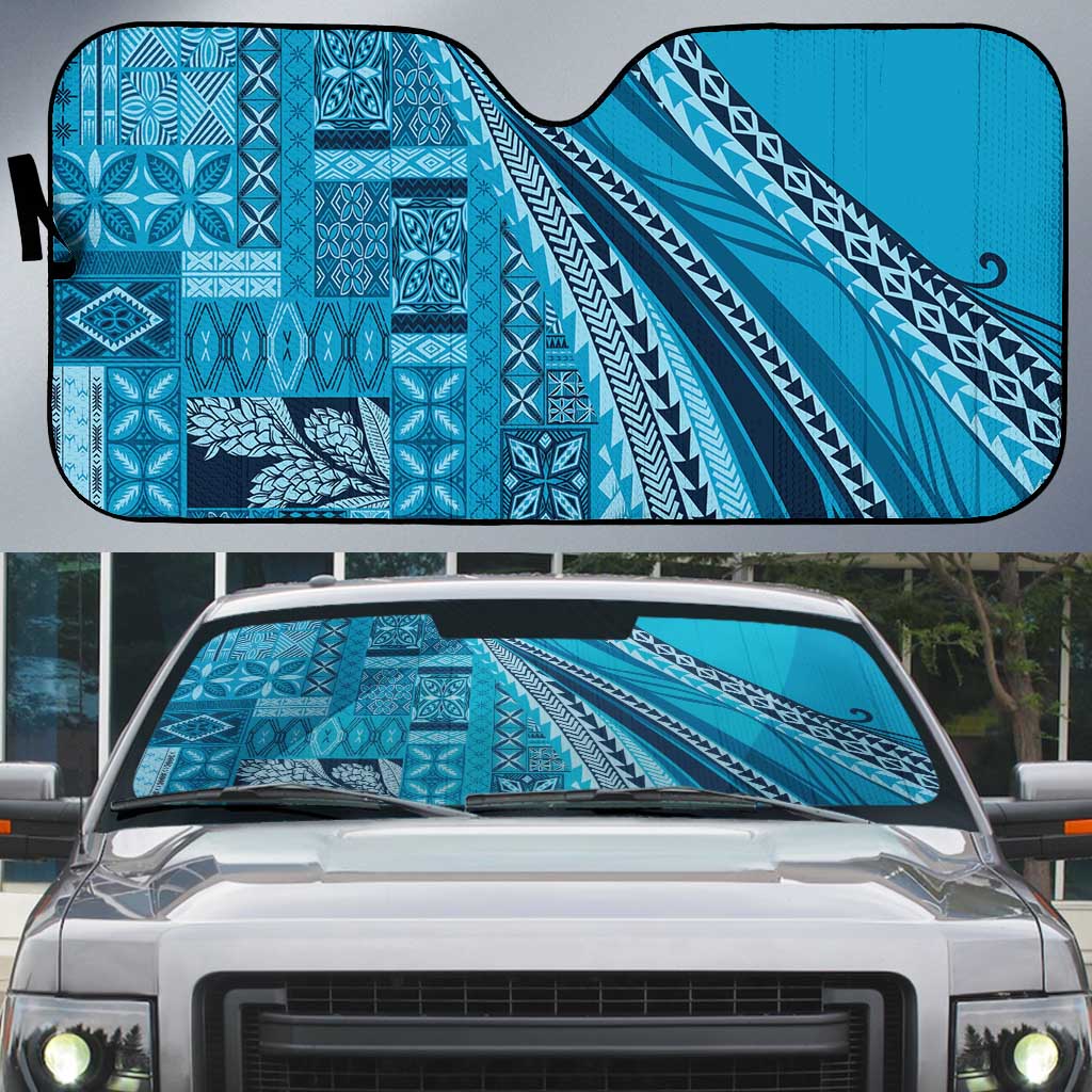 Pasifika Women's Day - Samoa Siapo Malu Tattoo Inspired Auto Sun Shade Turquoise