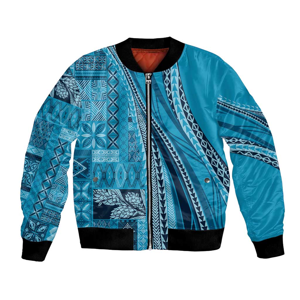 Pasifika Women's Day - Samoa Siapo Malu Tattoo Inspired Bomber Jacket Turquoise
